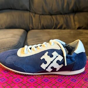 Tory Burch Navy Suede & Cream Logo Sneaker